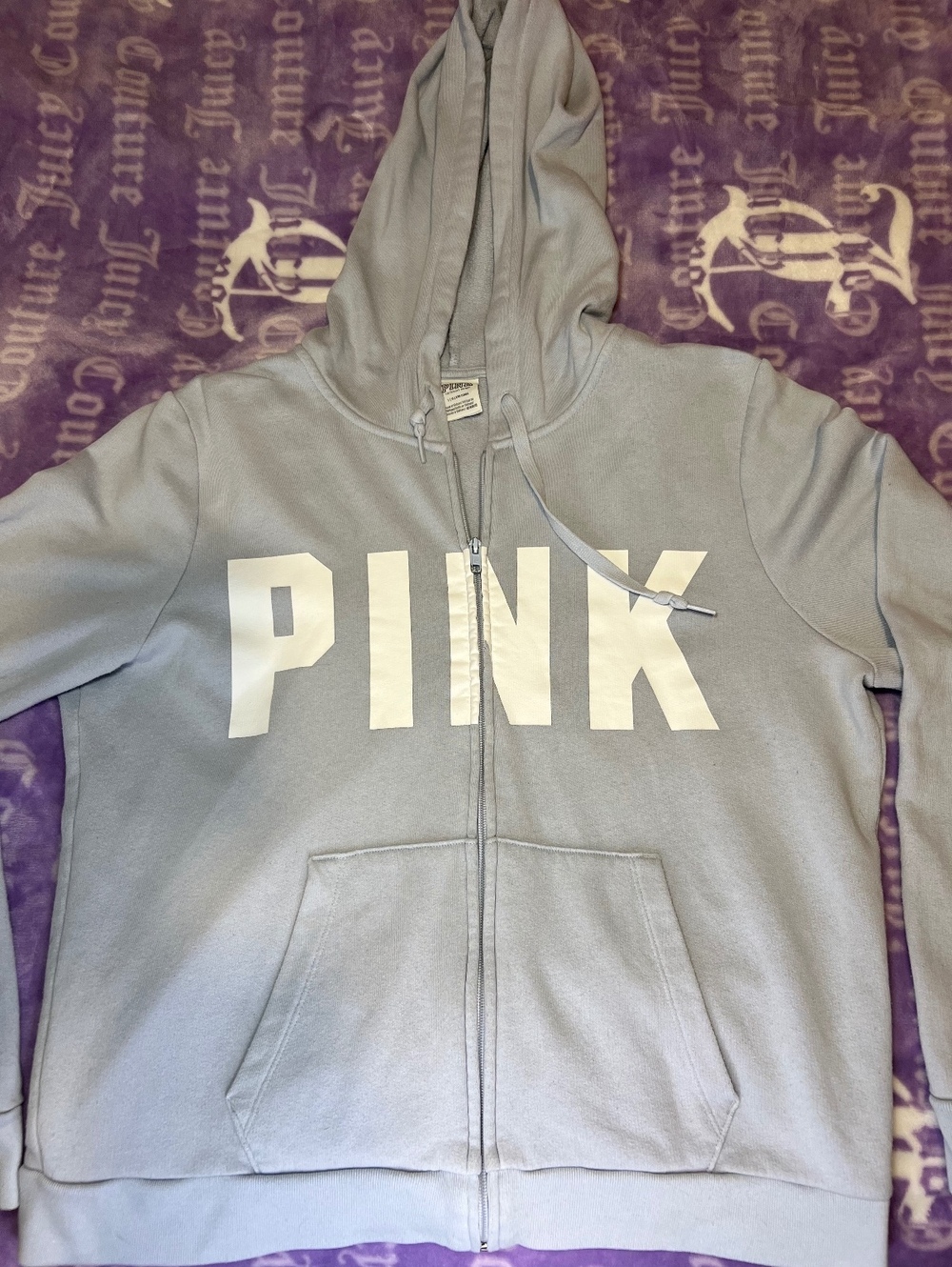Victoria’s Secret PINK Y2K Light Blue Gray Full Zip Hoodie L
